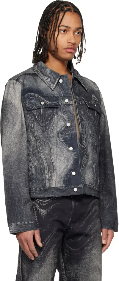 Camperlab Black Distorted Print Denim Jacket In Multi