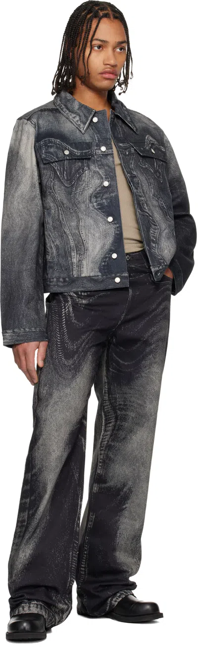 Camperlab Black Distorted Print Denim Jacket In Multi