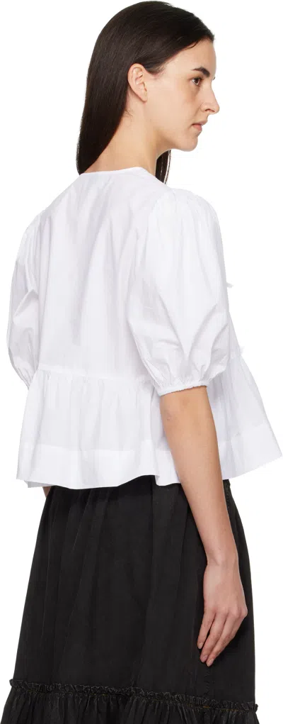 Ganni White Cotton Poplin Peplum Tie Blouse In White