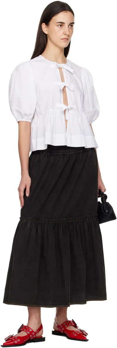 Ganni White Cotton Poplin Peplum Tie Blouse In White
