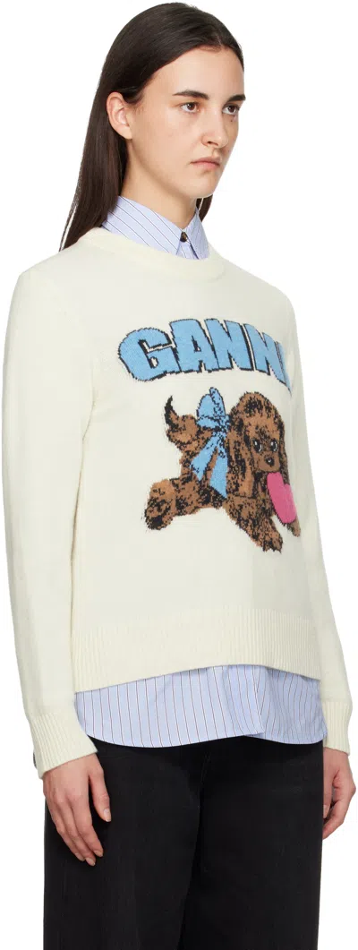 Ganni Womens Egret Puppy Round-neck Wool-blend Jumper Xs In White