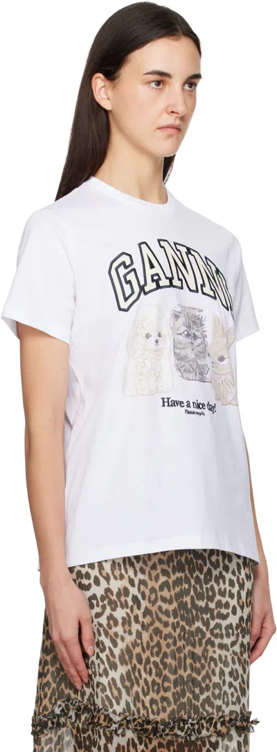 Ganni Women White Crewneck T-shirt With Maxi Logo On The Front In Cotton Woman In Multi