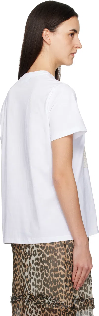 Ganni Women White Crewneck T-shirt With Maxi Logo On The Front In Cotton Woman In Multi