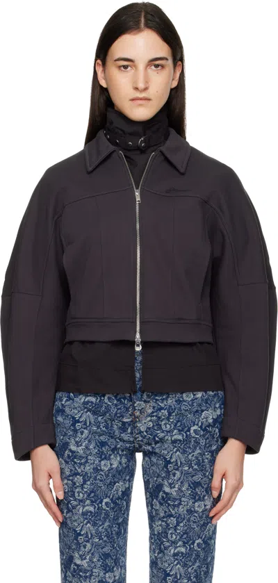 Ganni Collared Neck Panel Detailing Bomber Jacket In Black