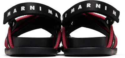 Marni Kids Black Crisscrossing Sandals In Animal Print
