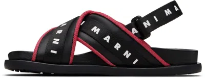Marni Kids Black Crisscrossing Sandals In Animal Print