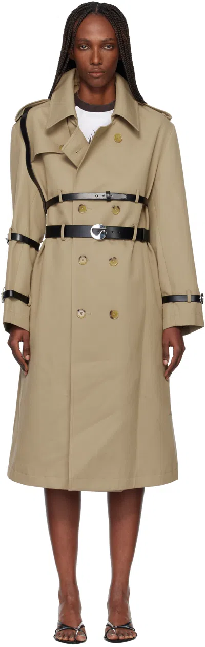 Coperni Beige Multi Belt Trench Coat In Animal Print