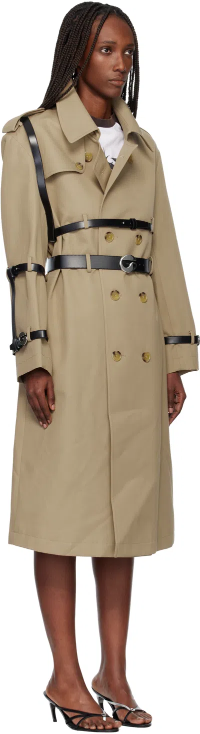 Coperni Beige Multi Belt Trench Coat In Animal Print