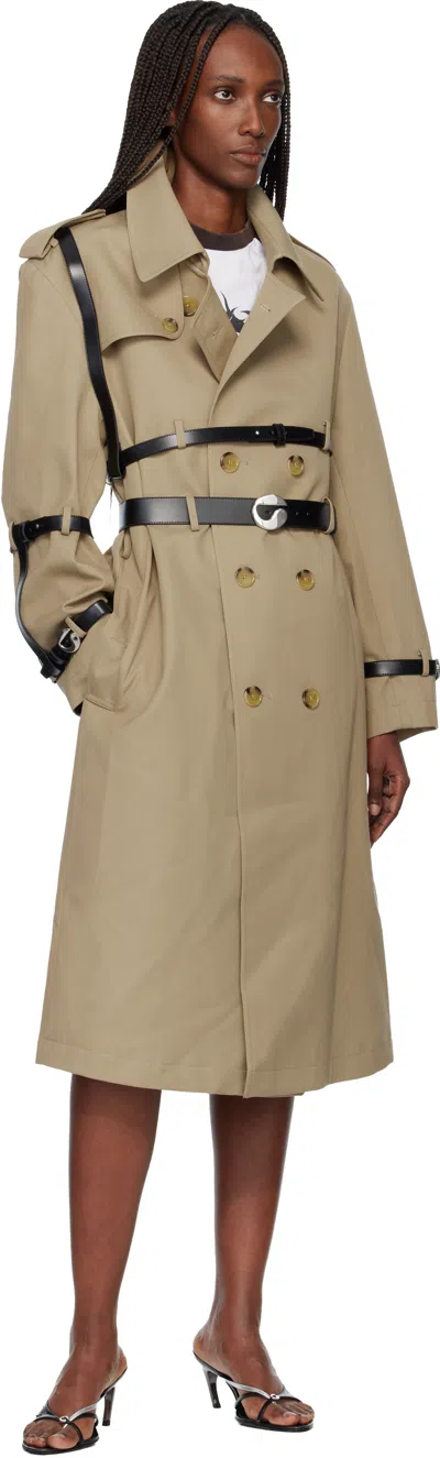 Coperni Beige Multi Belt Trench Coat In Animal Print