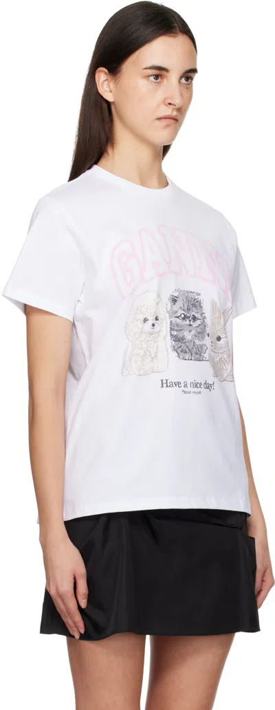 Ganni Animal Graphic Relaxed Fit T-shirt In White