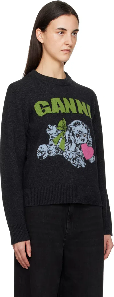 Ganni Fuffy Puppy Love Phantom Sweatshirt In Black