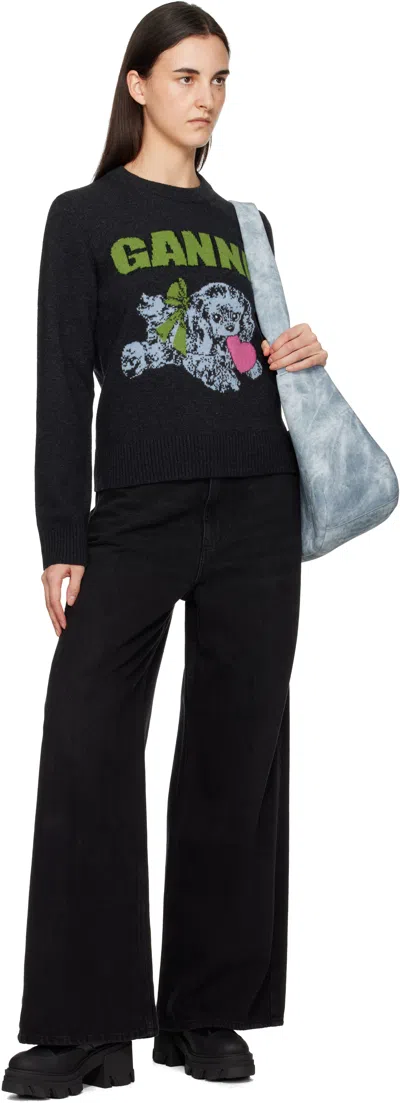 Ganni Fuffy Puppy Love Phantom Sweatshirt In Black