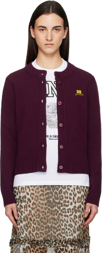 Ganni Burgundy Wool Mix Cardigan In Burgundy