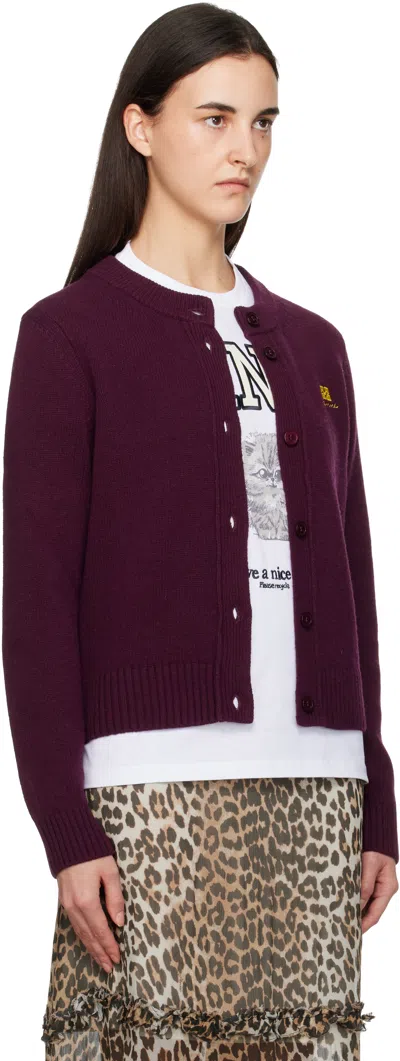 Ganni Burgundy Wool Mix Cardigan In Burgundy