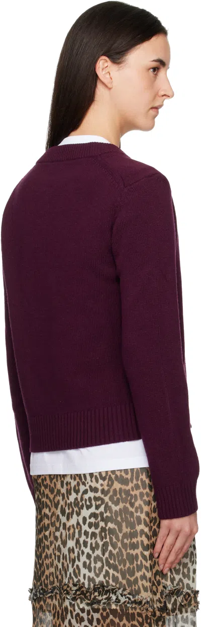 Ganni Burgundy Wool Mix Cardigan In Burgundy