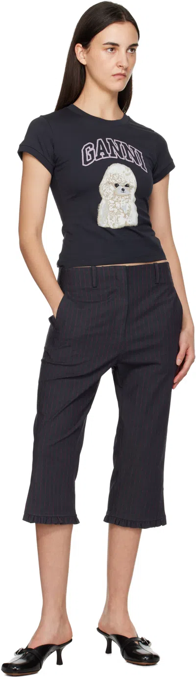 Ganni Washed Black T-shirt With Poodle Print In Animal Print