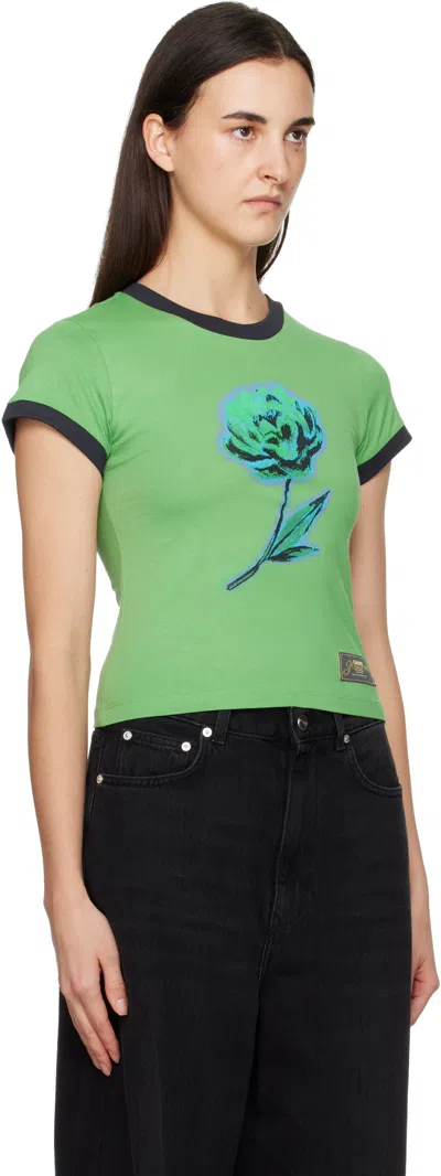 Ganni Green Basic Cotton Jersey Peony Baby Fit T-shirt In Multi