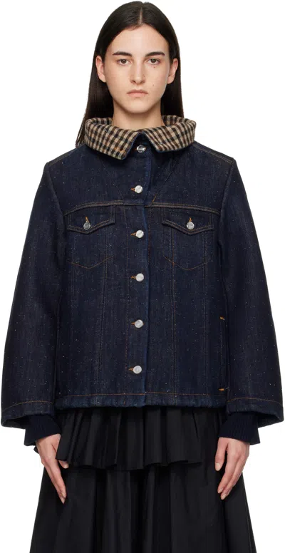 Ganni Blue Neppy Denim Jacket In Blue