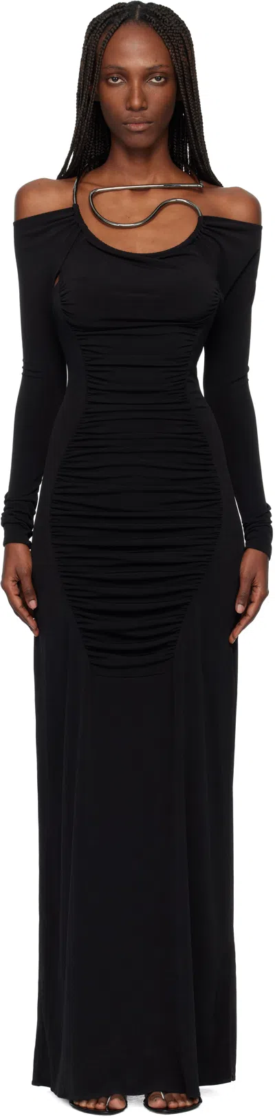 Coperni Black Cut-out C-logo Maxi Dress In Black