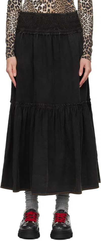Ganni Black Washed Smock Maxi Skirt In Black