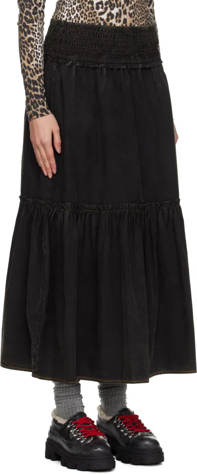 Ganni Black Washed Smock Maxi Skirt In Black