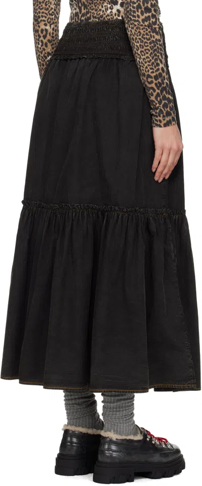 Ganni Black Washed Smock Maxi Skirt In Black