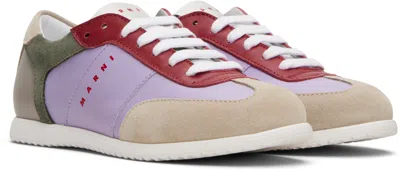 Marni Kids Purple & Gray Calfskin Sneakers In Black