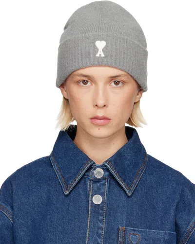 Ami Alexandre Mattiussi Gray Alpaca Striped Ami De Coeur Beanie
