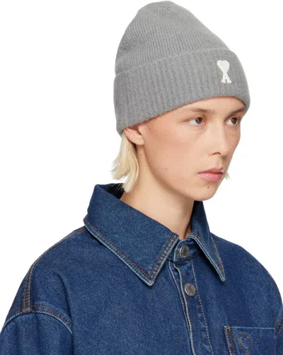 Ami Alexandre Mattiussi Gray Alpaca Striped Ami De Coeur Beanie