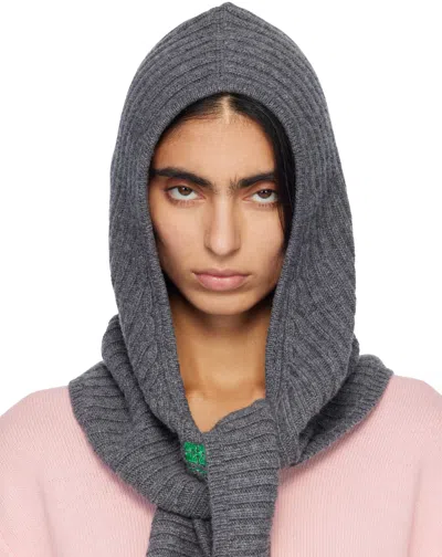 Ganni Gray Wool Mix Balaclava In Gray