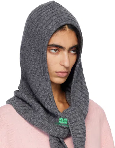 Ganni Gray Wool Mix Balaclava In Gray