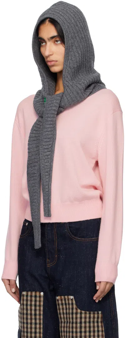 Ganni Gray Wool Mix Balaclava In Gray