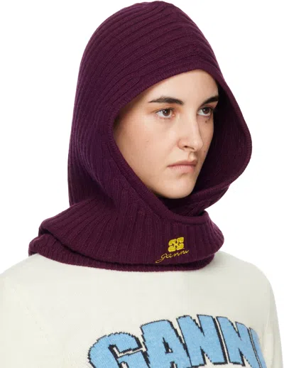 Ganni Burgundy Wool Mix Balaclava In Burgundy
