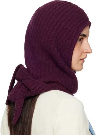 Ganni Burgundy Wool Mix Balaclava In Burgundy