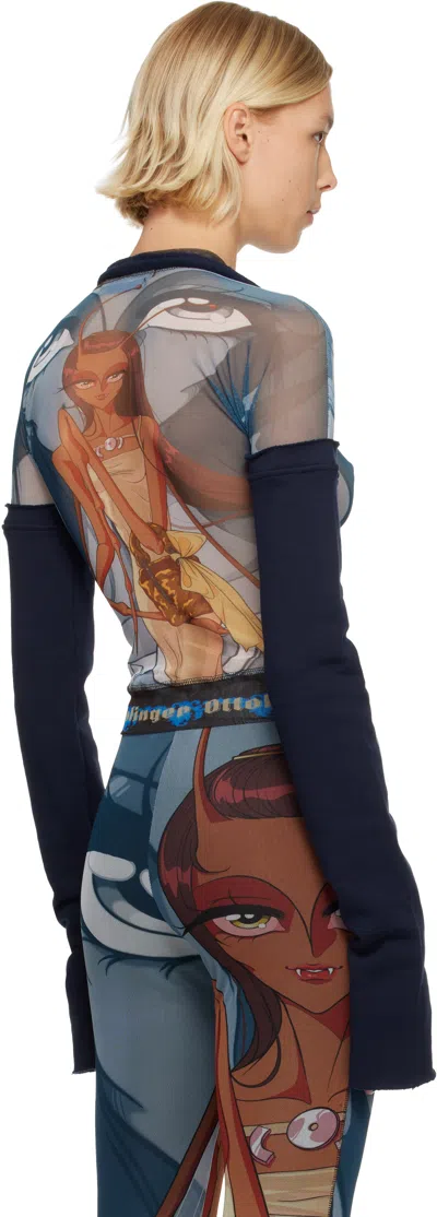 Ottolinger Navy Mesh Hybrid Longsleeve T-shirt In Blue