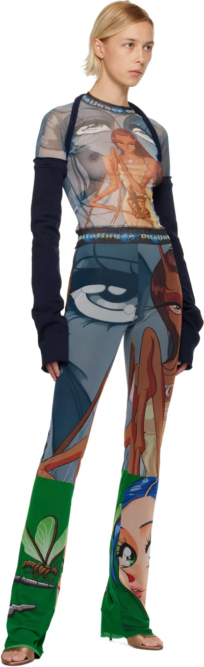 Ottolinger Navy Mesh Hybrid Longsleeve T-shirt In Blue