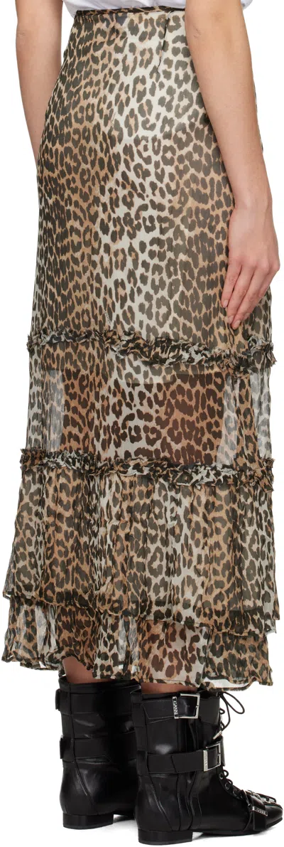 Ganni Animal Print Flared Layered Leopard Skirt In Brown