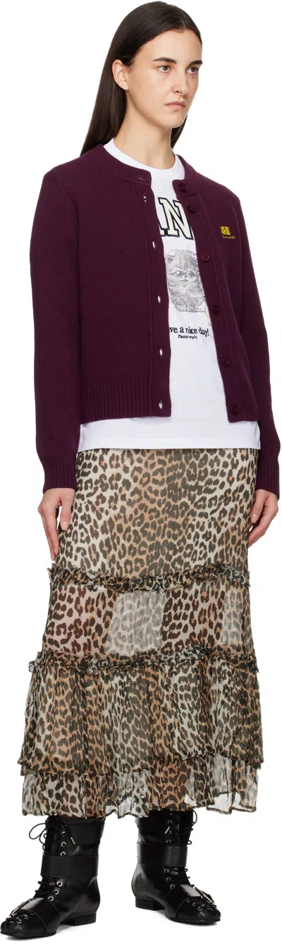 Ganni Animal Print Flared Layered Leopard Skirt In Brown