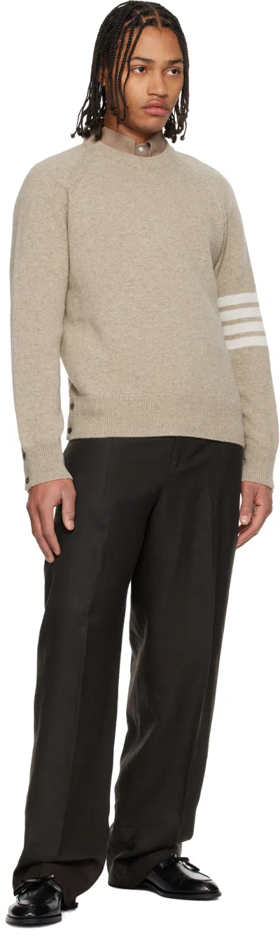 Thom Browne Beige Shetland Wool 4-bar Relaxed Fit Sweater In Multi