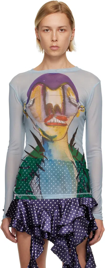 Charles Jeffrey Loverboy Blue Powermesh Long Sleeve T-shirt In Brown