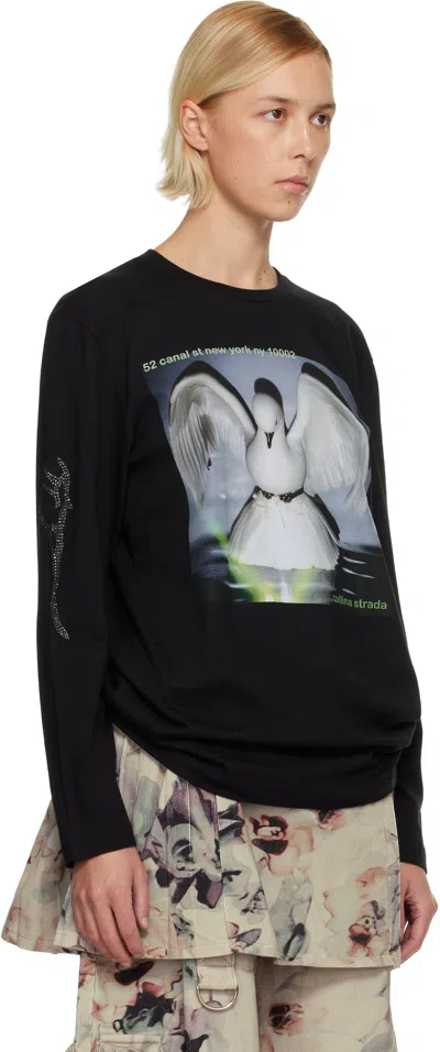 Collina Strada Black '52 Canal' L/s Rhinestone Graphic T-shirt In Black