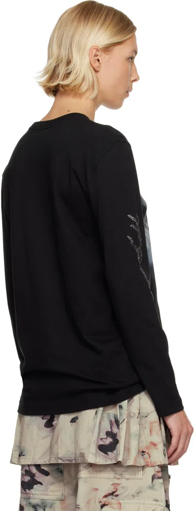 Collina Strada Black '52 Canal' L/s Rhinestone Graphic T-shirt In Black