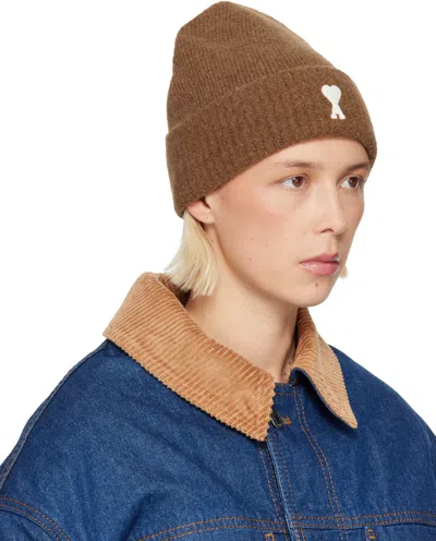 Ami Alexandre Mattiussi Brown Alpaca Striped Ami De Coeur Beanie In Black