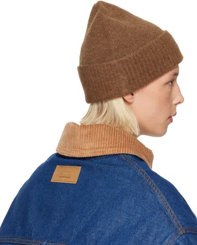 Ami Alexandre Mattiussi Brown Alpaca Striped Ami De Coeur Beanie In Black