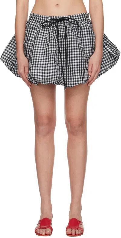Ganni Black & White Crinkled Check Bubble Miniskirt In Multi
