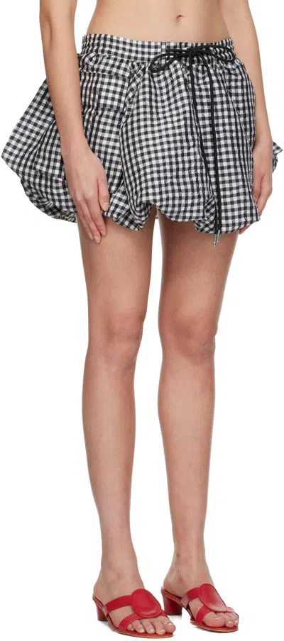 Ganni Black & White Crinkled Check Bubble Miniskirt In Multi