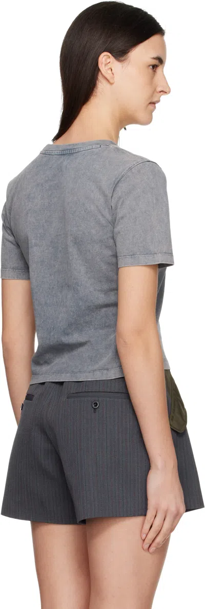 Ganni Gray Washed Heart Cropped T-shirt In Black