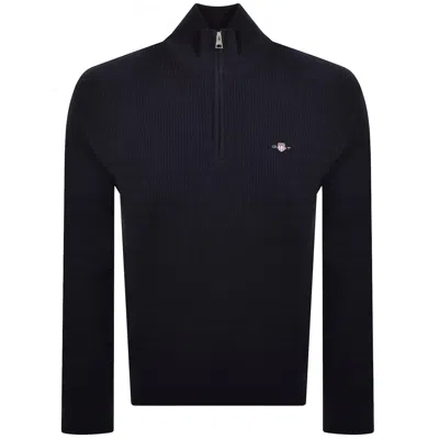 Gant Cable Knit Half Zip Jumper Navy In Blue