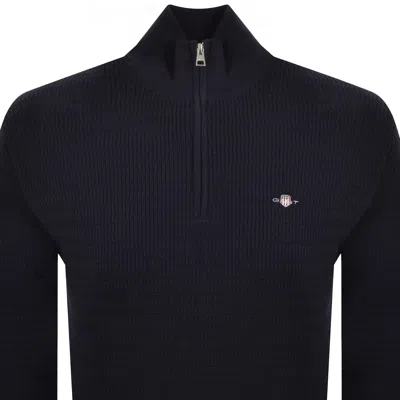Gant Cable Knit Half Zip Jumper Navy In Blue