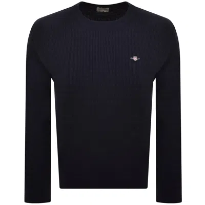 Gant Cable Knit Crew Neck Jumper Navy In Blue